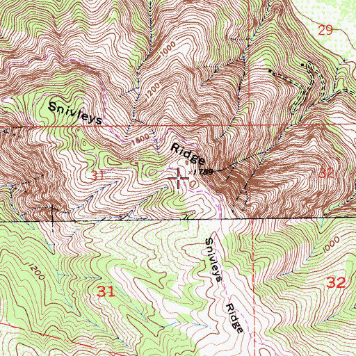 Topographic Map of Snivleys Ridge, CA