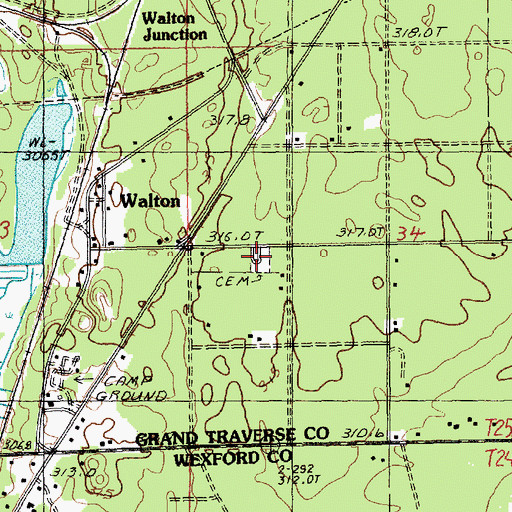 Topographic Map of Walton Cemetery, MI