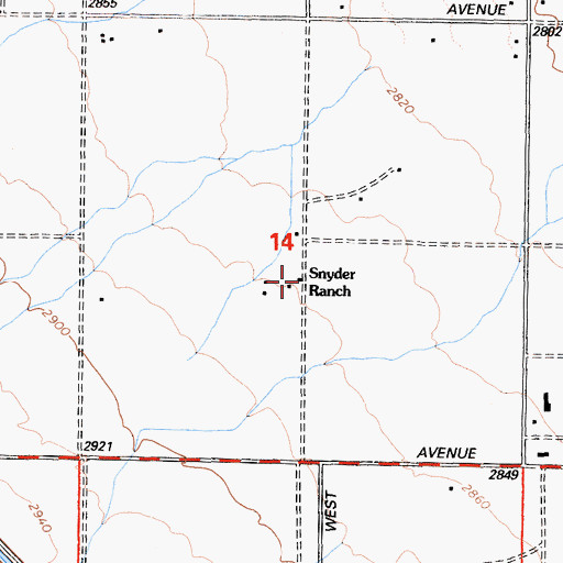 Topographic Map of Snyder Ranch, CA
