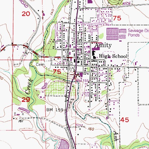 Topographic Map of Amity Middle School, OR