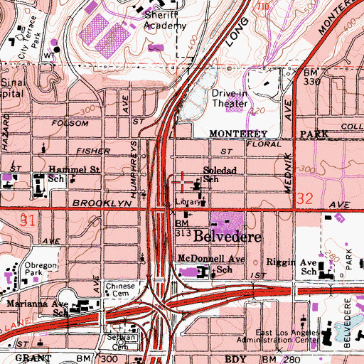 Topographic Map of Soledad School, CA