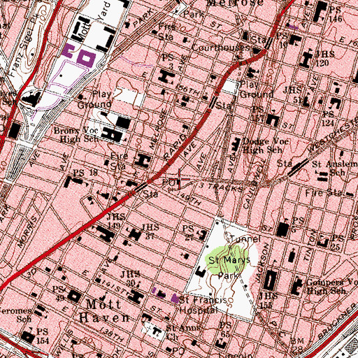 Topographic Map of Hub Theatre (historical), NY
