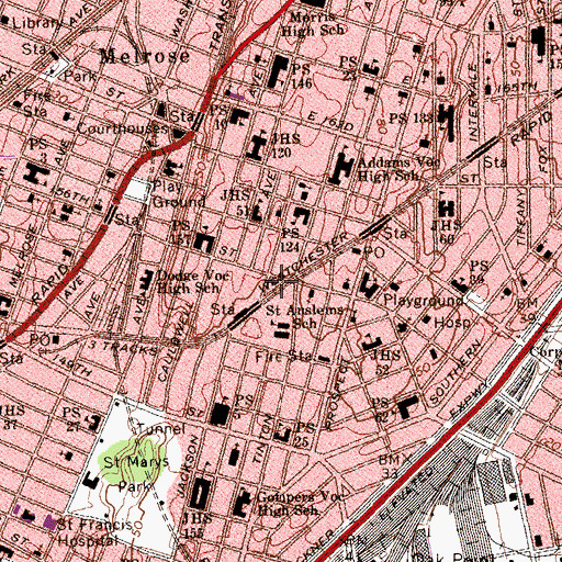Topographic Map of Borinquen Theatre (historical), NY
