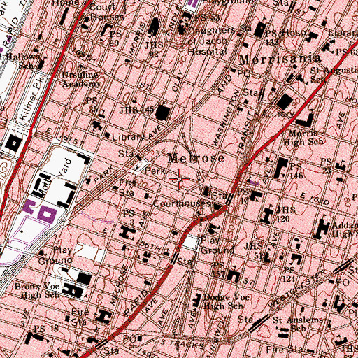 Topographic Map of Melrose Theatre (historical), NY
