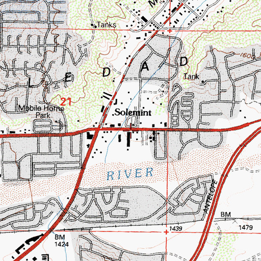 Topographic Map of Solemint, CA