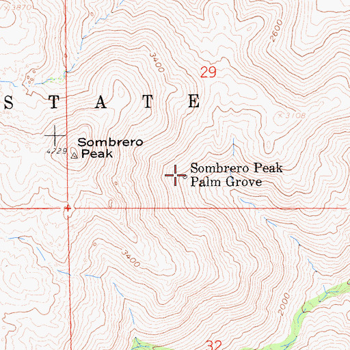 Topographic Map of Sombrero Peak Palm Grove, CA