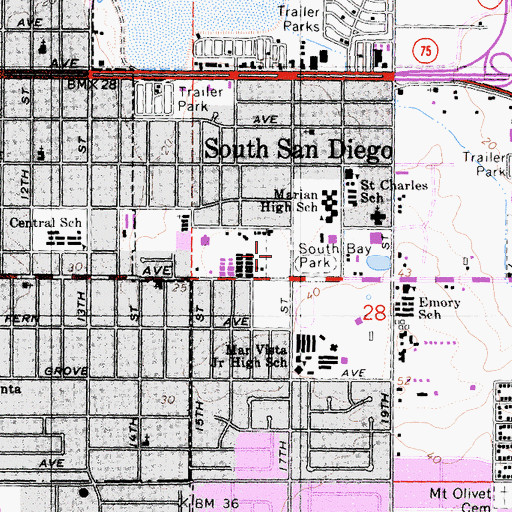 Topographic Map of South Bay Park, CA