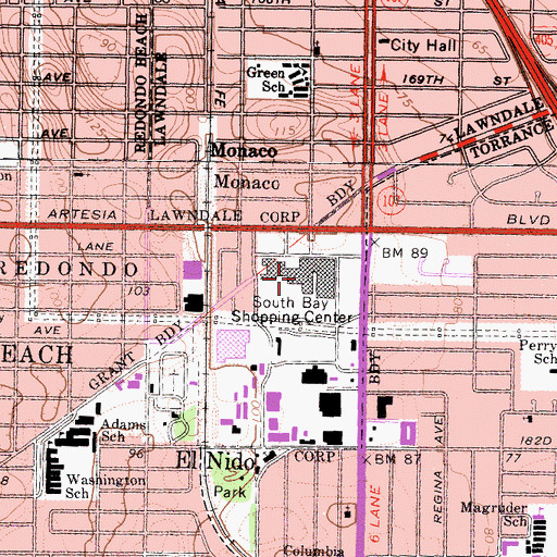 Topographic Map of South Bay Shopping Center, CA