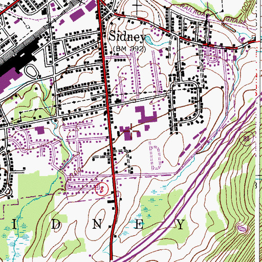 Topographic Map of Sidney High School, NY