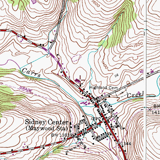 Topographic Map of Sidney Center Elementary School, NY