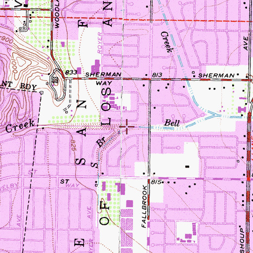 Topographic Map of South Branch Bell Creek, CA