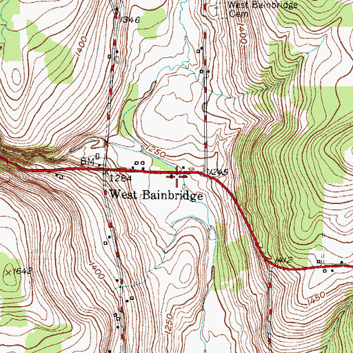 Topographic Map of West Bainbridge Baptist Church, NY