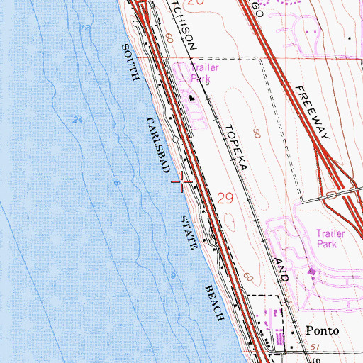Topographic Map of South Carlsbad State Beach, CA