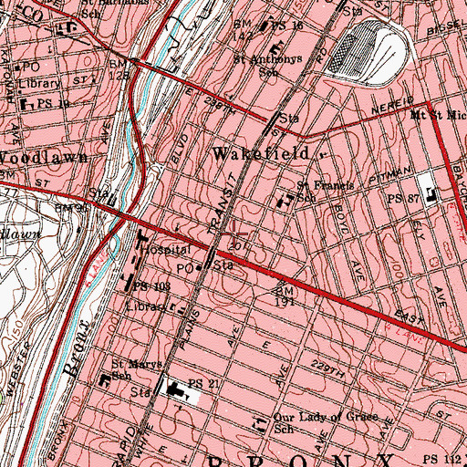 Topographic Map of Wakefield Theatre (historical), NY
