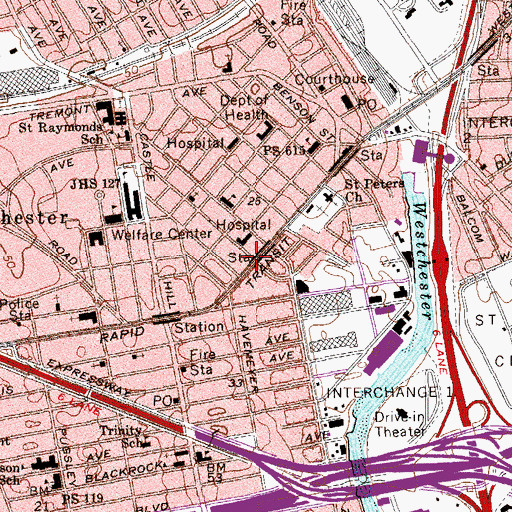 Topographic Map of Westchester Theatre (historical), NY