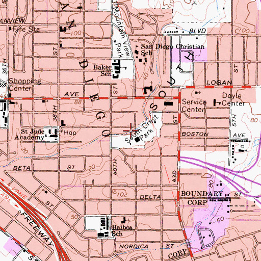 Topographic Map of South Crest Park, CA