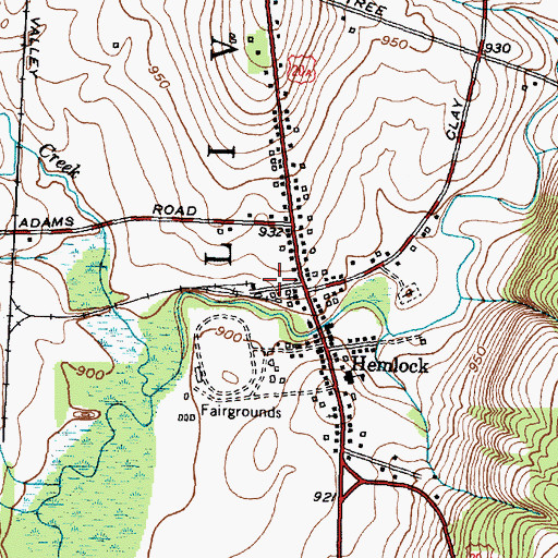 Topographic Map of Hemlock Fire Department, NY