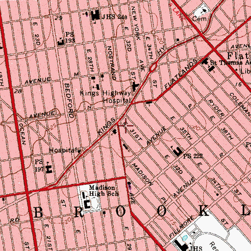Topographic Map of Nostrand Theater (historical), NY
