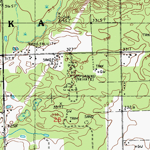 Topographic Map of Kalkaska RV Park and Campground, MI