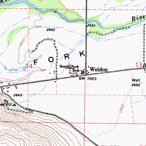 Topographic Map of South Fork Elementary School, CA