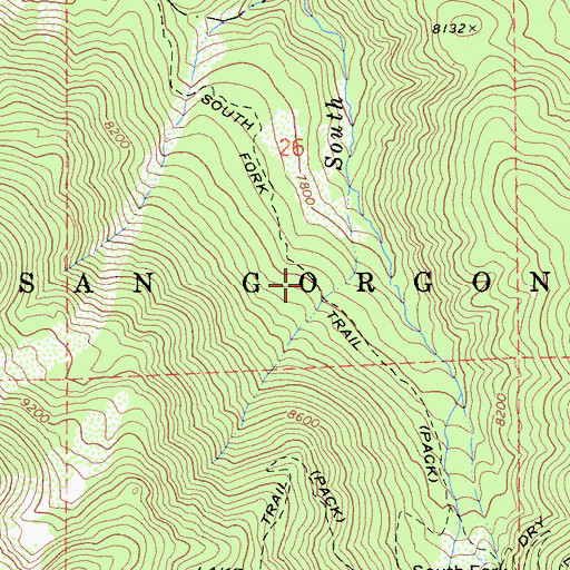 Topographic Map of South Fork Trail, CA