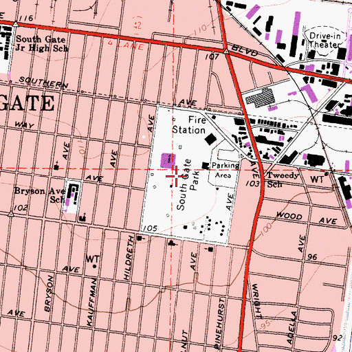 Topographic Map of South Gate Park, CA
