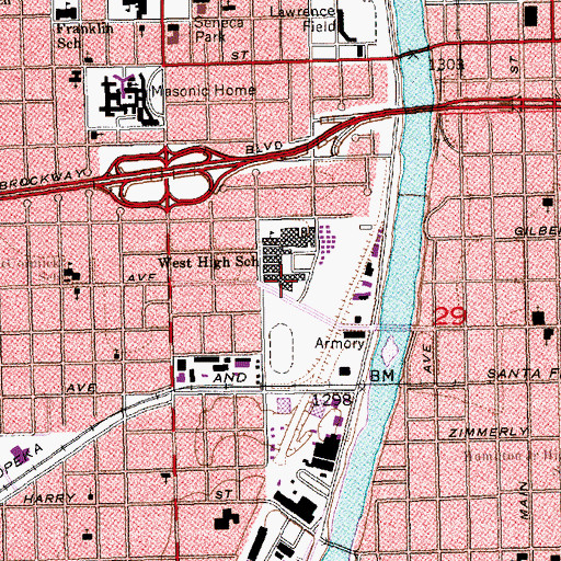 Topographic Map of West High School, KS