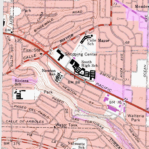 Topographic Map of South High School, CA