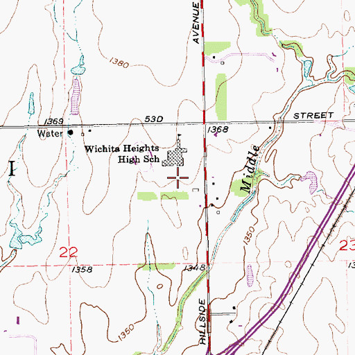 Topographic Map of Heights High School, KS