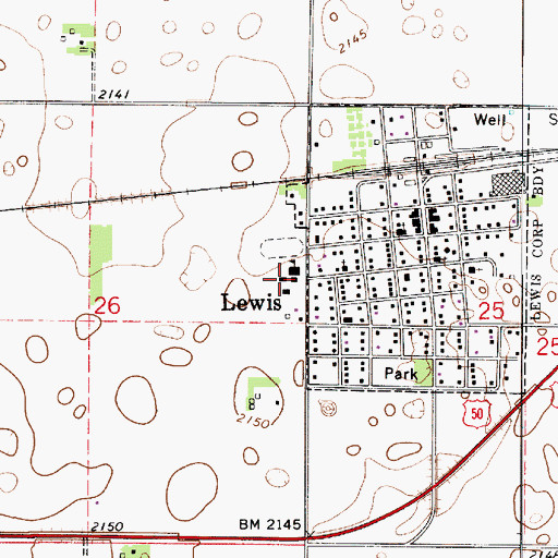 Topographic Map of Lewis Elementary School, KS