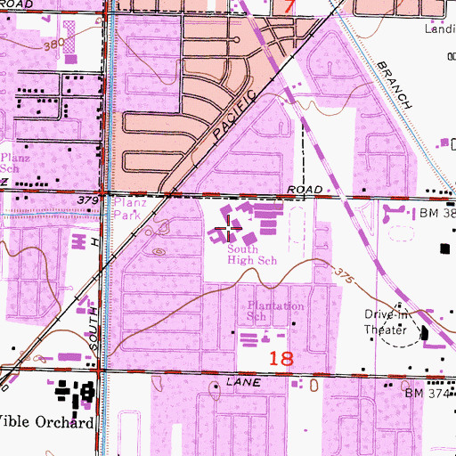 Topographic Map of South High School, CA