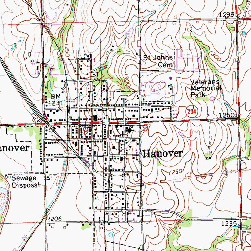 Topographic Map of Saint John's School, KS