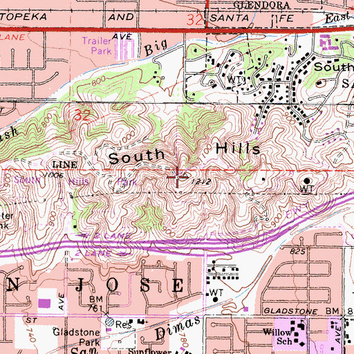 Topographic Map of South Hills, CA