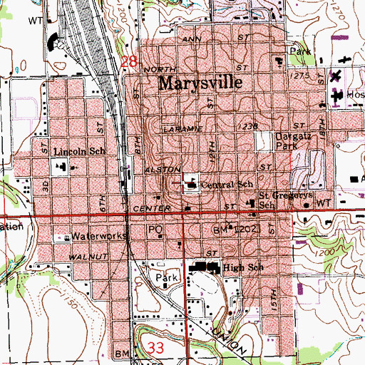 Topographic Map of Marysville Elementary School, KS
