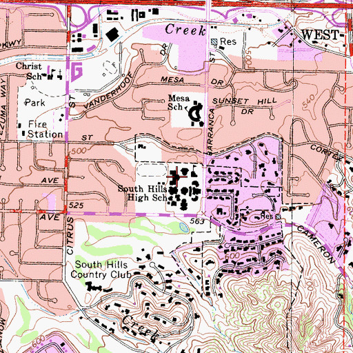 Topographic Map of South Hills High School, CA