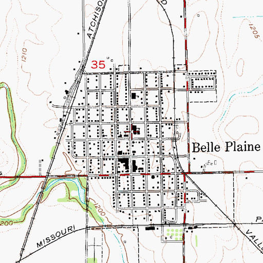 Topographic Map of Belle Plaine Elementary School, KS