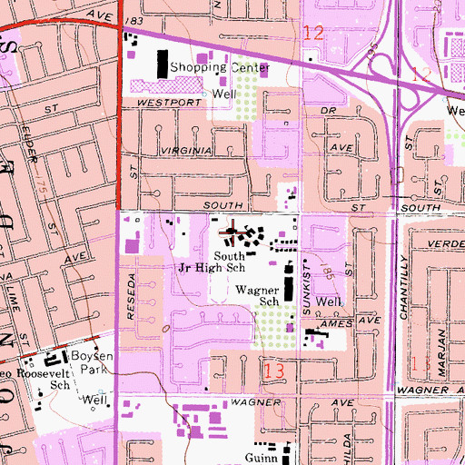 Topographic Map of South Junior High School, CA