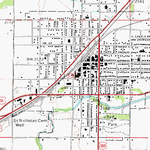 Topographic Map of Kinsley Senior High School, KS