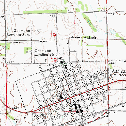 Topographic Map of Attica High School, KS