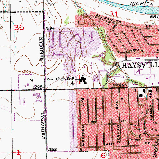 Topographic Map of Rex Elementary School, KS