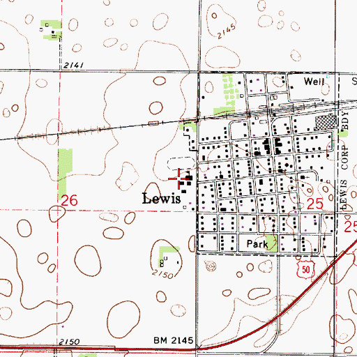 Topographic Map of Lewis High School, KS