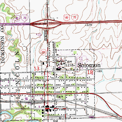 Topographic Map of Solomon Elementary School, KS