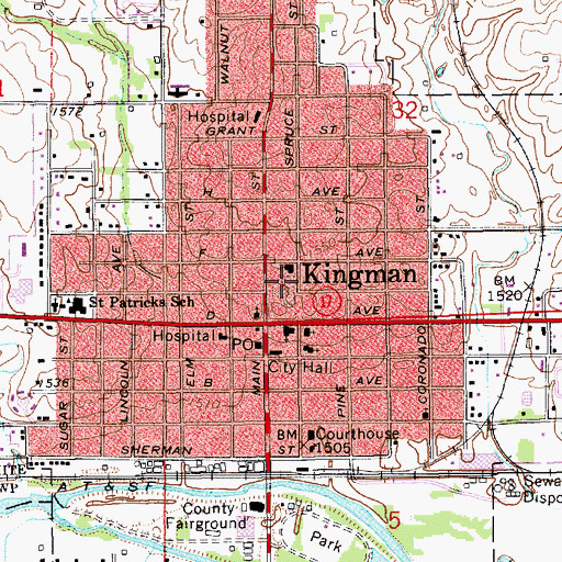 Topographic Map of Kingman Elementary School, KS