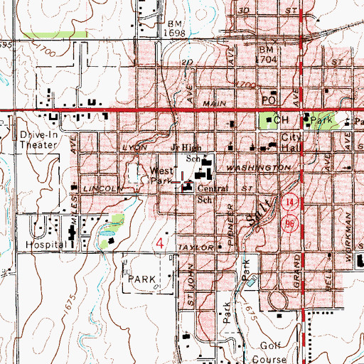 Topographic Map of Lyons Central Elementary School, KS