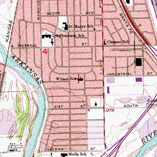 Topographic Map of Anderson Elementary School, KS