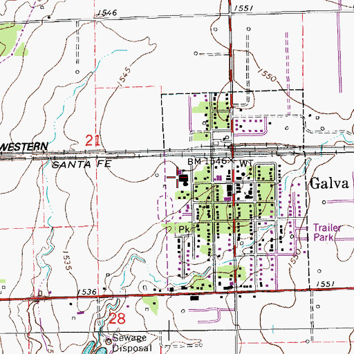 Topographic Map of Canton - Galva Middle School, KS