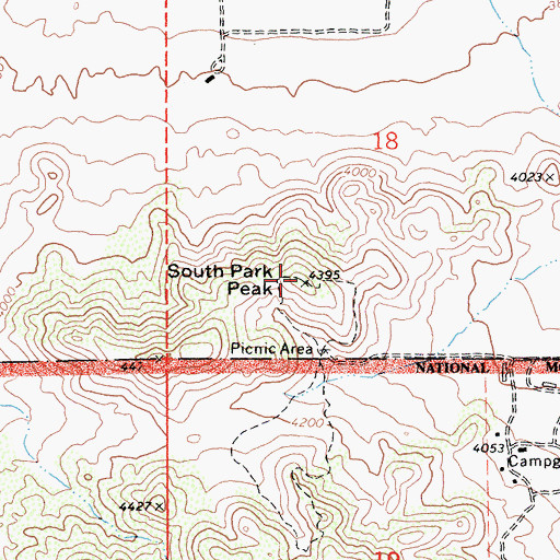 Topographic Map of South Park Peak, CA