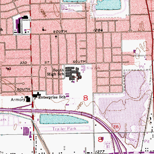 Topographic Map of South High School, KS