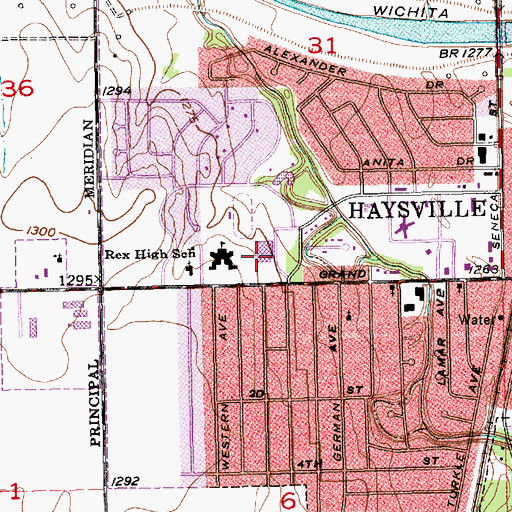 Topographic Map of Haysville Middle School, KS