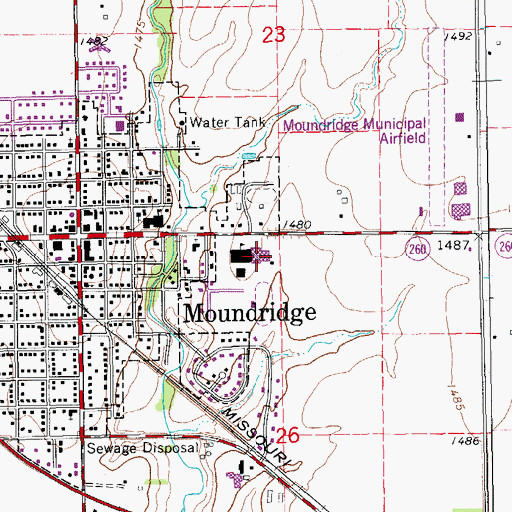 Topographic Map of Moundridge Middle School, KS